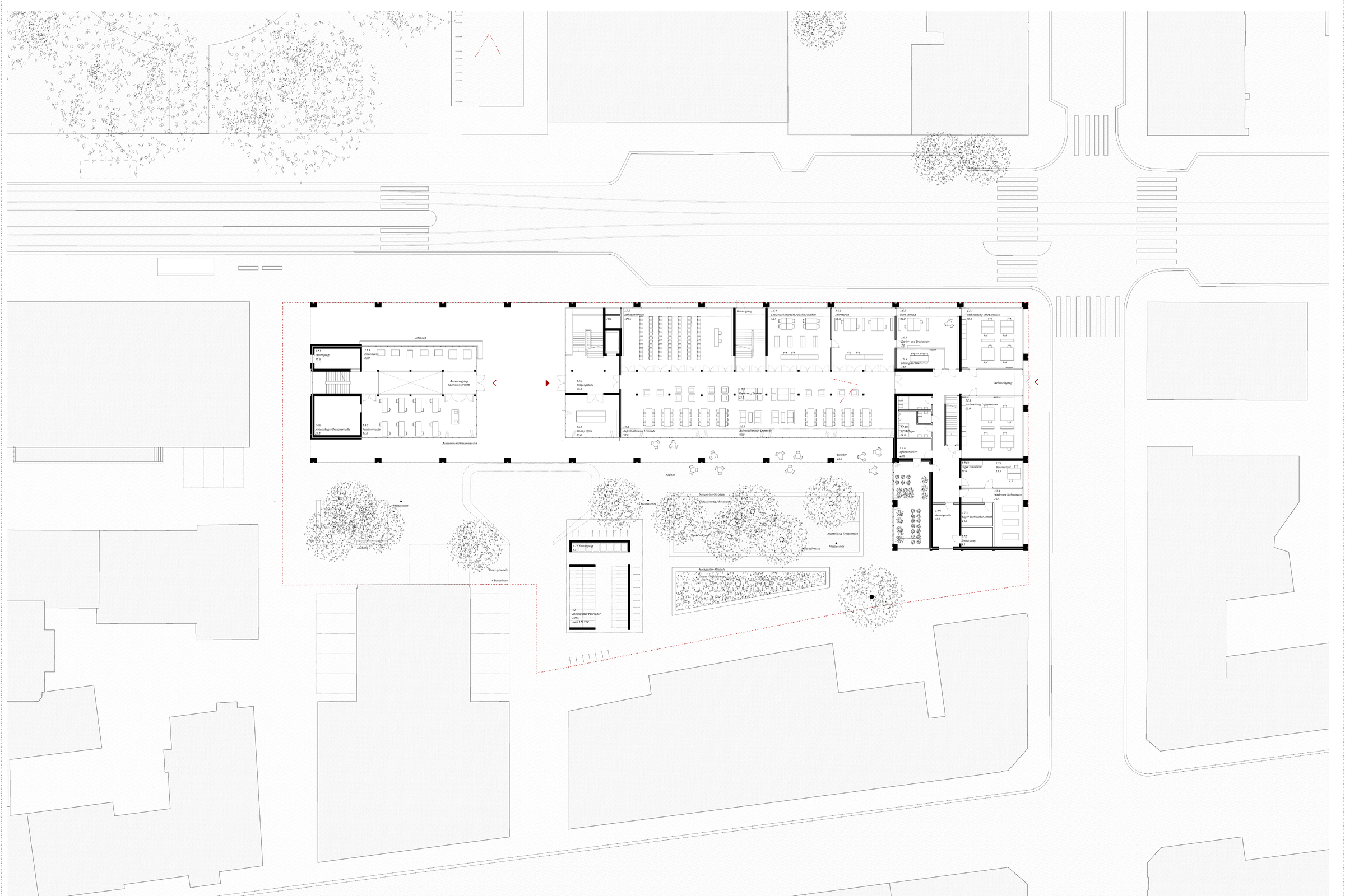 Schulhaus Baugewerbliche Berufsschule Zürich Umgebungsplan Grundriss Erdgeschoss